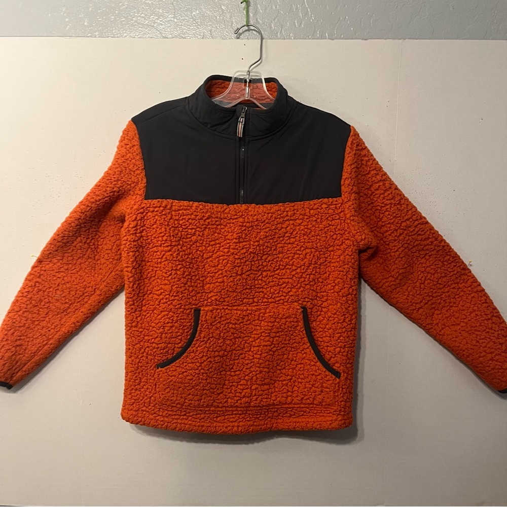Wonder Nation three-quarter zip Sherpa jacket, extra large, orange and gray.